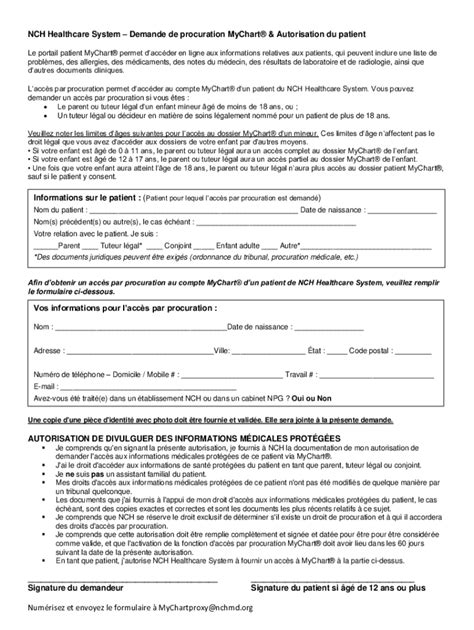Remplissable En Ligne NCH Healthcare System Demande de procuration ...
