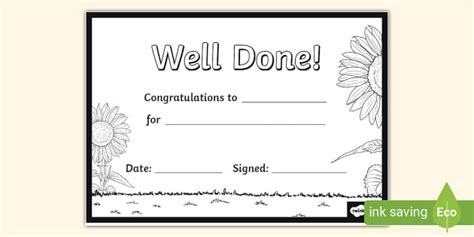 Sunflower Well Done Certificate (teacher made) - Twinkl