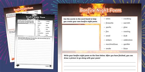 Bonfire Night Poem Writing Template (teacher made) - Twinkl