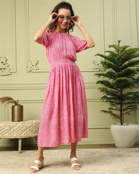 Buy Women's Pink All Over Printed Maxi Dress Online at Bewakoof