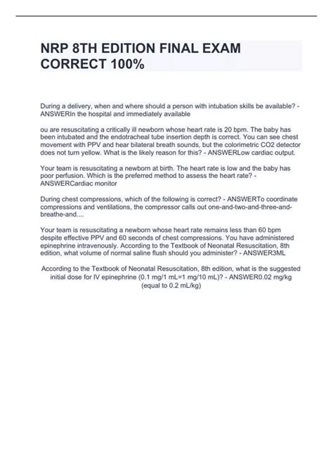 NRP 8TH EDITION FINAL EXAM CORRECT 100% - NRP 8TH EDITION - Stuvia US