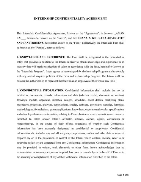 Internship Confidentiality Agreement NDA - INTERNSHIP CONFIDENTIALITY ...