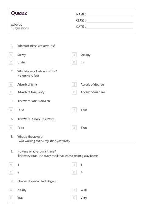 50+ Adverbs worksheets for 7th Class on Quizizz | Free & Printable