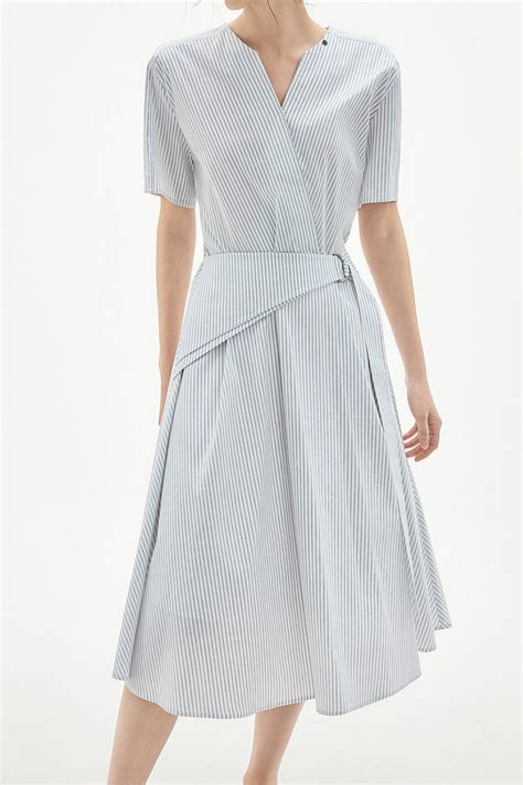 Elegant Striped V-Neck Dress – liwisi