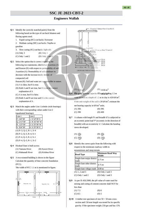 SSC JE 2023 Civil Engineering Technical Section Previous Year Q&A - Studocu