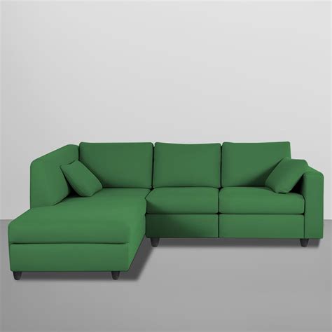 Dorian LHS 4 Seater L Shape Sofa Set for Living Room (Green Fabric) Pr