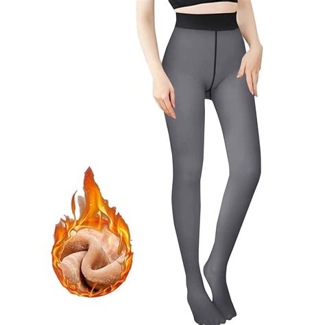 HAJWOH Fleece Lined Tights Women Skin Tone Fake Translucent Leggings ...