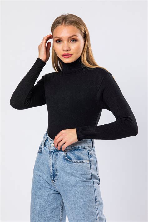 Women's Black Long Sleeve Turtlenecks Knitwear Swe... – Grandado
