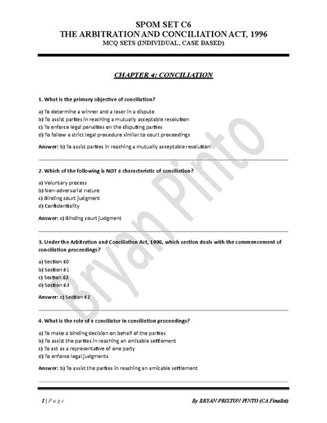 SPOM SET C6 MCQ Sets on The Arbitration and Conciliation Act, 1996 ...