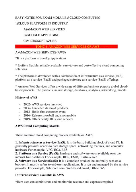 5m-1 - Computer - EASY NOTES FOR EXAM MODULE 5 CLOUD COMPUTING 1)CLOUD ...