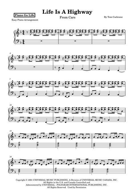 Life Is A Highway (arr. Piano Go Life) by Rascal Flatts Sheet Music for ...