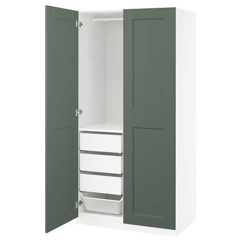PAX / GRIMO wardrobe combination, white/grey-green, 100x60x201 cm (393 ...