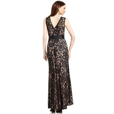 Betsy & Adam Betsy and Adam Dress Sleeveless Belted Lace Gown in Black ...