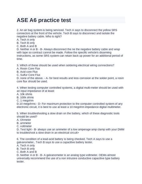 ASE A6 practice test.Question and Answers | Exams Nursing | Docsity