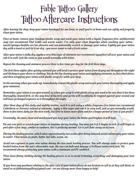 Tattoo Aftercare Instructions Printable - Printable Templates Online By Paul Printable
