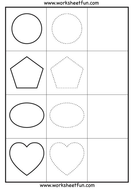 Shape Tracing – 3 Worksheets / FREE Printable Worksheets – Worksheetfun