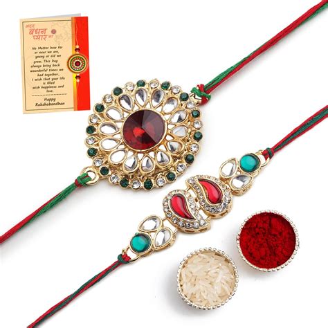 Buy SKYTRENDS Rakhi For Brother | Royal Traditional Kundan Gold Plated ...