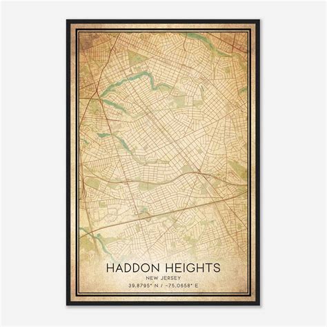 Vintage Haddon Heights New Jersey Map Poster, Modern Home Decor Wall ...
