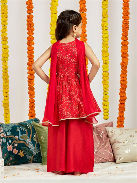 Girl's' Red Kurta Palazzo Set – vastramay