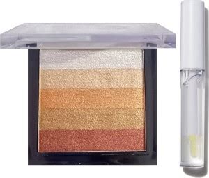 PRILORA Highlighter & Blusher Palette + Glossy Finish Lip Gloss Combo ...