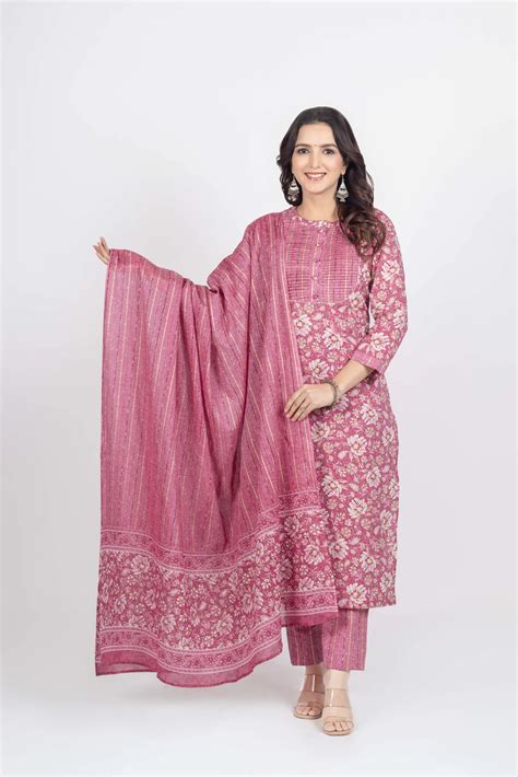 Peach Gold Print Kurti Set – Aruwa Fashion