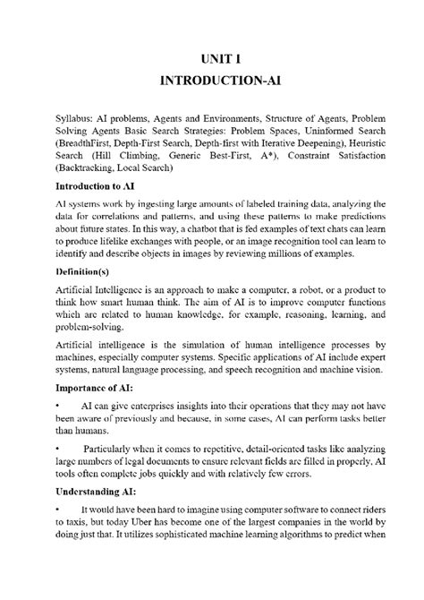 AI notes from scribd - UNIT I Syllabus: AI problems, Agents and ...