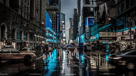 Wallpaper New York, city, night, street, buildings, rain, USA 3840x2160 ...