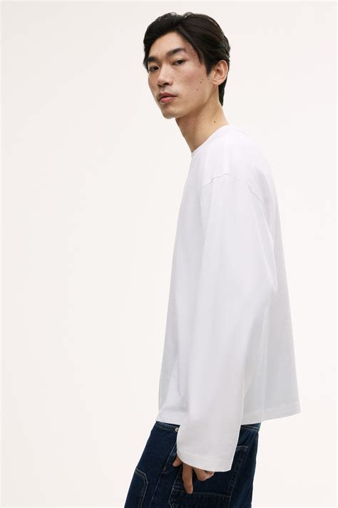 Oversized Long-Sleeved Jersey Shirt - White - Men | H&M US