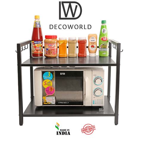 Buy Now Black Double Platform Metal Microwave Stand | Decoworld — DECOWORLD
