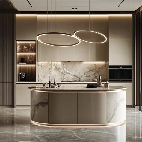 Modern Curves: Contemporary Kitchen with Circular Marble Island and ...