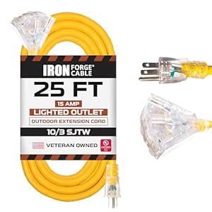 Buy Iron Forge Cable 25 Foot Lighted Outdoor Extension Cord with 3 ...
