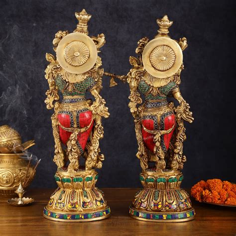 Buy Handcrafted Brass Radha Krishna Statues - 21" Height, 18 KG Pair ...