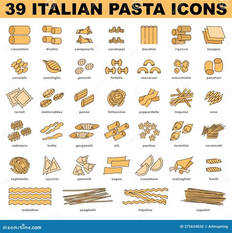 Italian Pasta Icons Set. Simple Traditional Food of Different Shapes ...