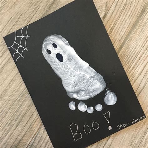 Halloween ghost baby footprint card | Baby art crafts, Halloween crafts ...