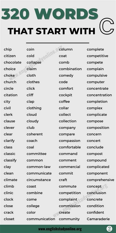 A Big List of 900+ Words That Start with C | C Words - English Study Online