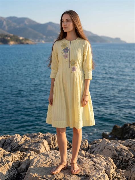 Buy YELLOW TRIM GAZAL DRESS Online - Chique