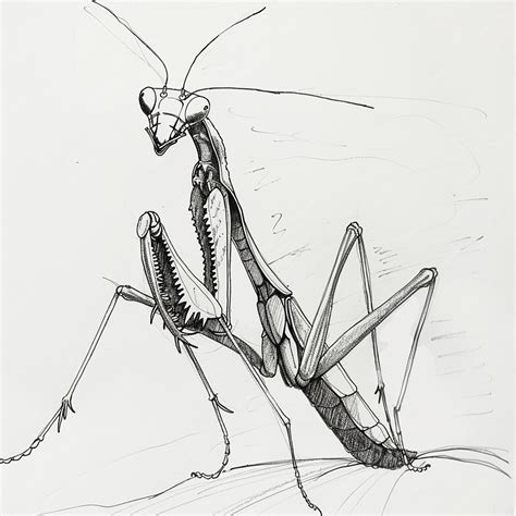 Praying Mantis isolated pencil drawing on white paper artwork | Premium ...