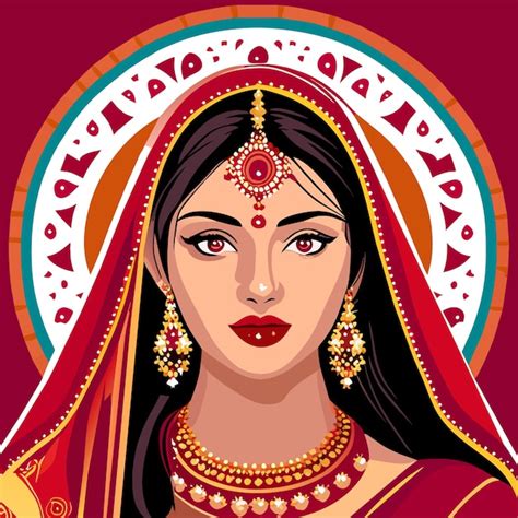 Beautiful indian bride saree portrait hand drawn cartoon sticker icon ...