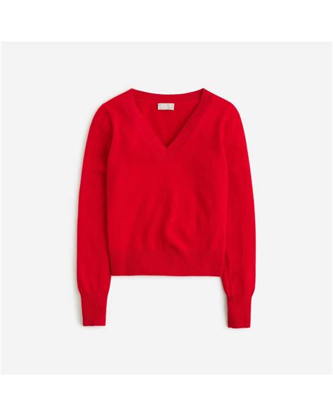 J.Crew Cashmere Shrunken V-neck Sweater in Red | Lyst