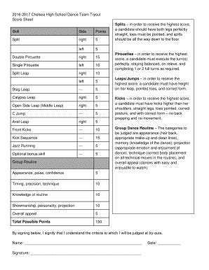 AL Chelsea High School Dance Team Tryout Score Sheet 2016-2026 - Fill ...