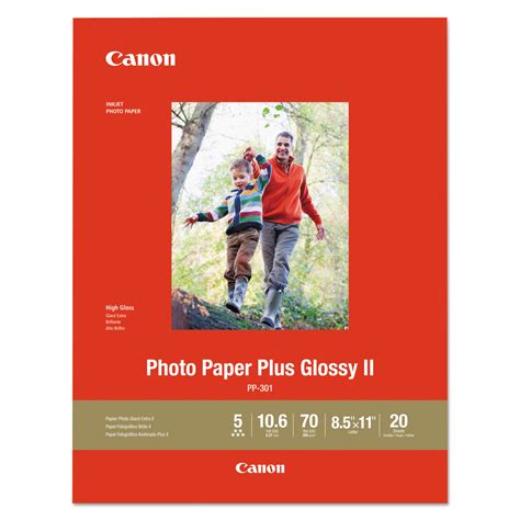 Canon Photo Paper Plus Glossy II, 70 lb., 8 1/2" x 11", White, 20 ...