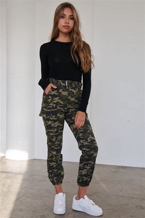 Olive Camouflage Belted High Waist Cargo Jogger Pants – Arcade Attire ...