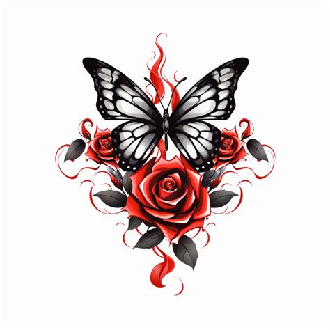 Rose and Butterfly Tattoo - Digital Tattoo Flash, Realistic Flower ...