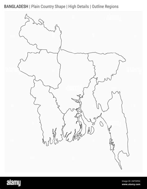Bangladesh plain country map. High details. Outline regions style ...