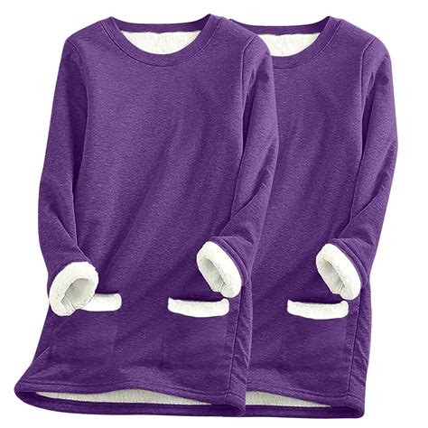 HVOBTTY 2 Pack Women's Thermal Shirts, Solid Crewneck Thick Velvet ...