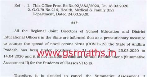 Declaring the Students of Classes VI to IX as all Pass orders Memo.No ...