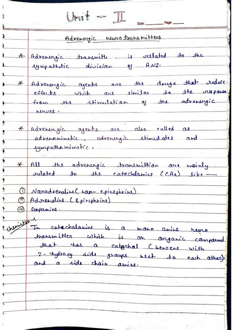 MC 1 unit 2 notes - Unit 1 Date: Page: Adrenergic neurotransmitters ...