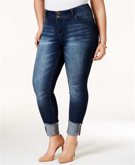 Rocks & Indigo Plus Size Cuffed Dark Blue Wash Skinny Jeans - Jeans ...