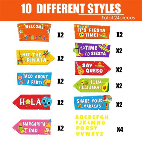 Buy 20 Pieces Mexican Fiesta Party Signs Fiesta Taco Bar Directional ...