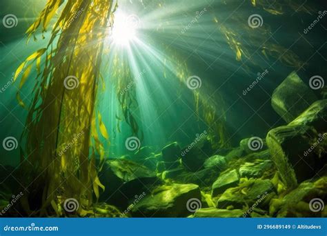 Kelp Forest with Rays of Light Piercing through Stock Illustration ...